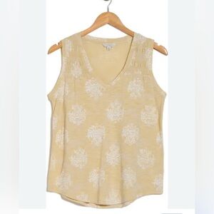 Lucky Brand Smocked Yoke Cotton Modal Sleeveless Tank with Floral Pattern NWT